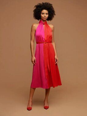 Anne Klein Twist Neck Halter Midi Dress